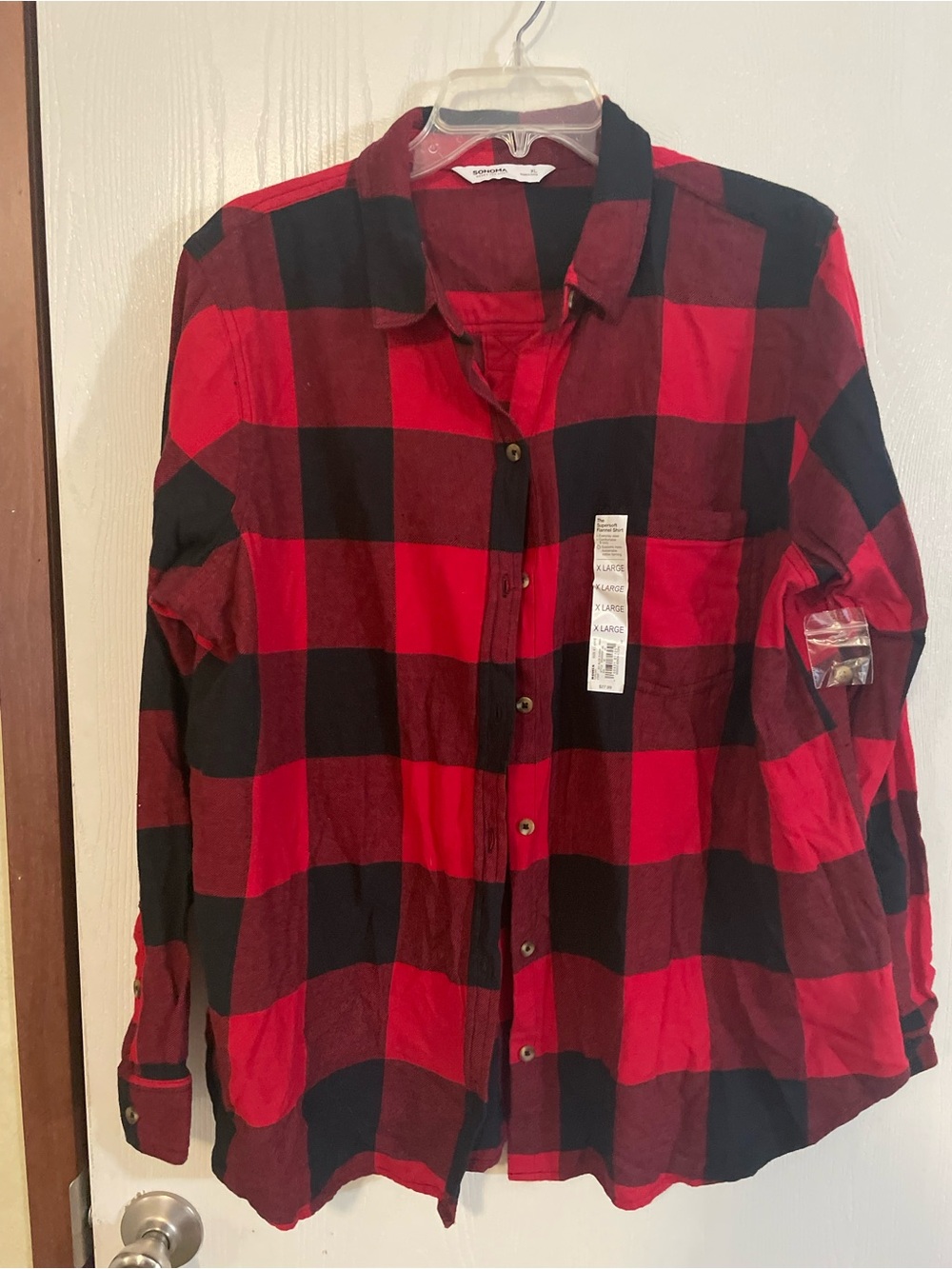 NWT Sonoma Goods For Life Supersoft Flannel Shirt XL Red Black Buffalo Plaid